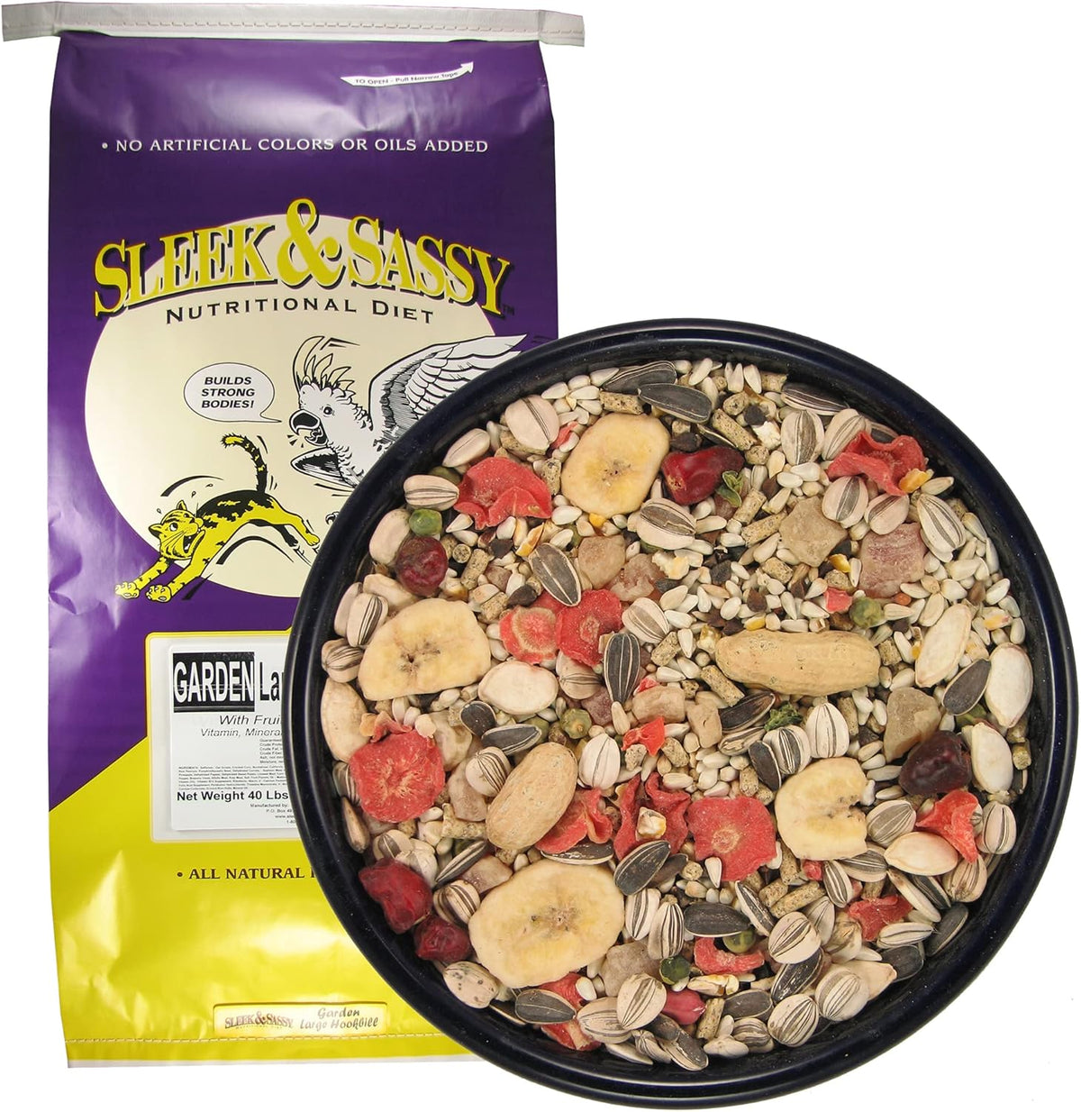 SLEEK & SASSY Garden Large Hookbill Parrot Food for Large Conures, Amazons, African Greys