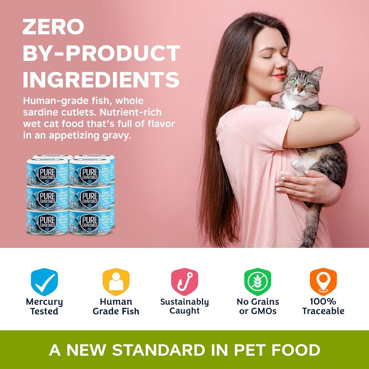 Wet Cat Food Canned Tuna Cutlets in Gravy, 100% Mercury-Tested, Moist Can Fish for Cats