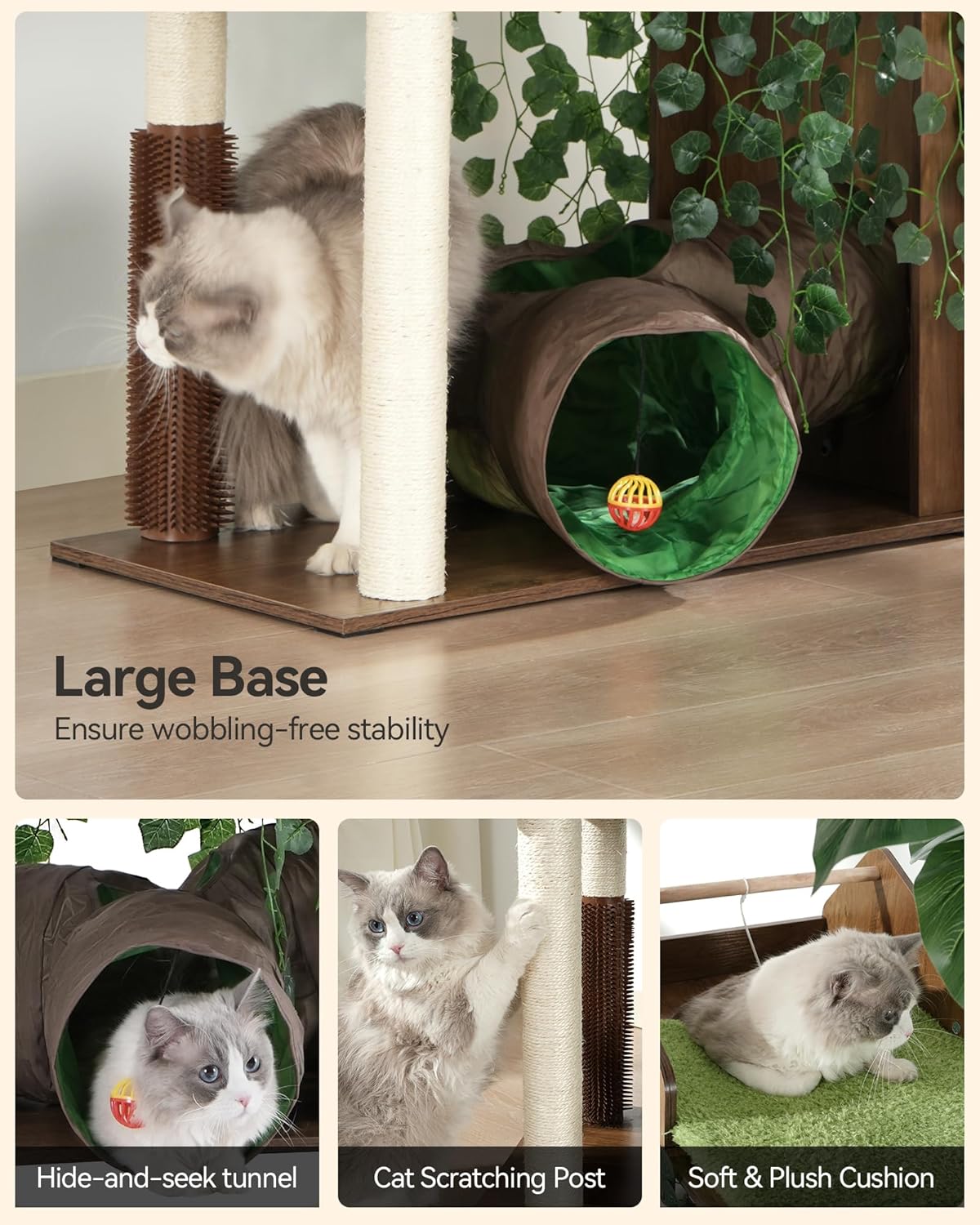 FourFurPets Large Cat Tree with Leaves, 72.8-Inch Cat Tower for Indoor Cats, Modern Cat Tree with