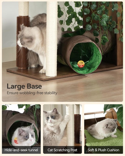 FourFurPets Large Cat Tree with Leaves, 72.8-Inch Cat Tower for Indoor Cats, Modern Cat Tree with