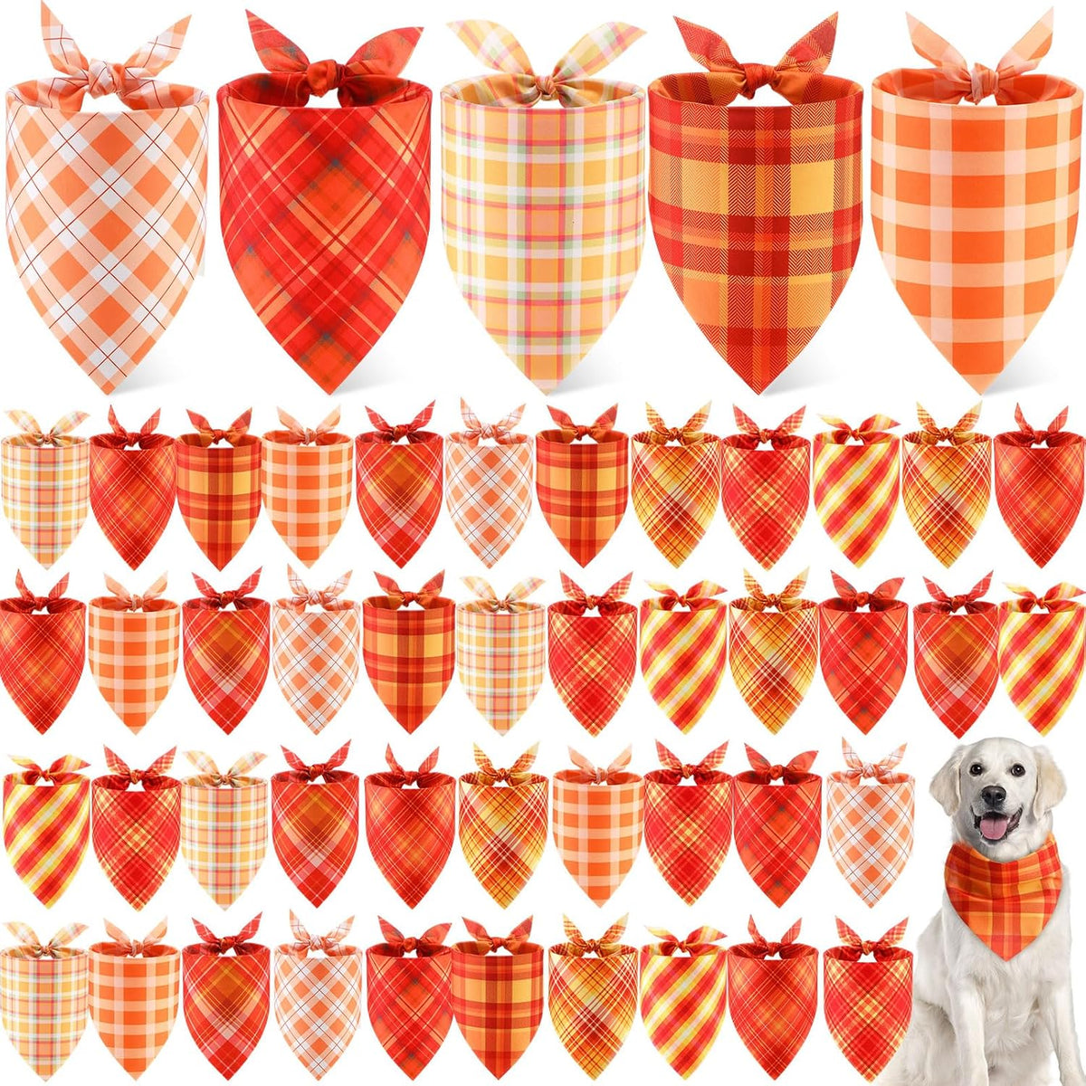 Weewooday 50 Pcs Fall Dog Bandanas Bulk Plaid Bandanas for Dogs Autumn Soft Doggie Bibs Adjustable