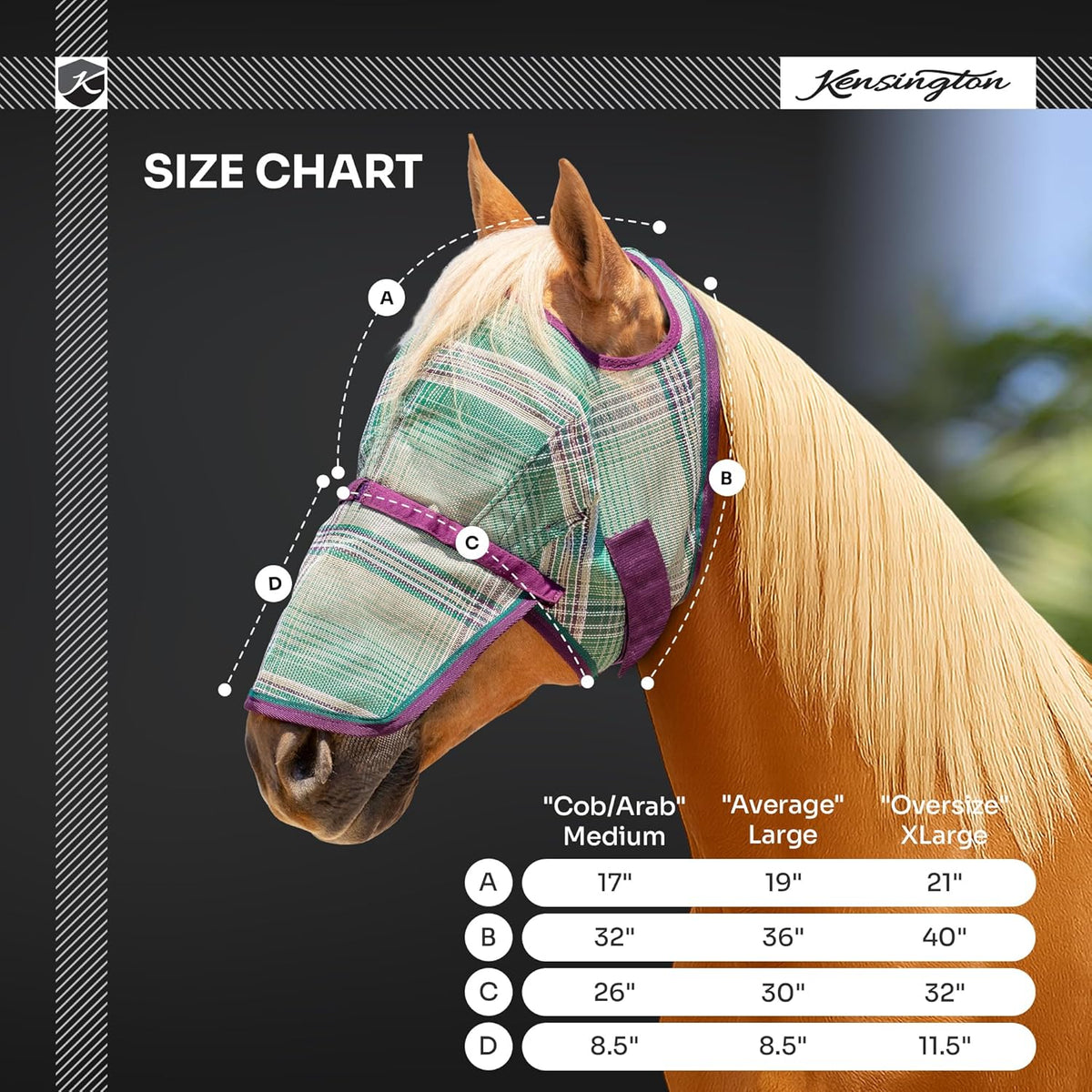 Kensington Signature Fly Mask with Removable Nose — Protects Horses Face and Nose from Biting