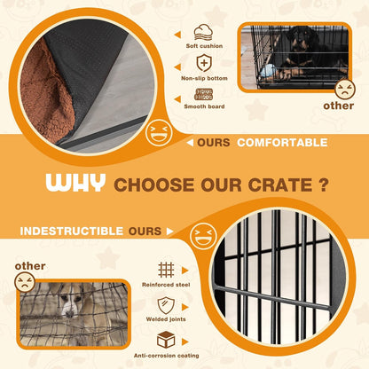 Bigrab Dog Crate Furinture with Thick Cushion, Side End Table Wooden Dog Cage with Double Doors