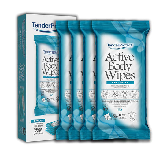 Active Body Wipes, XL Rinse-Free Shower Wipe for Adults, 9" x 12" Extra Large, Aloe, No Rinse Bath