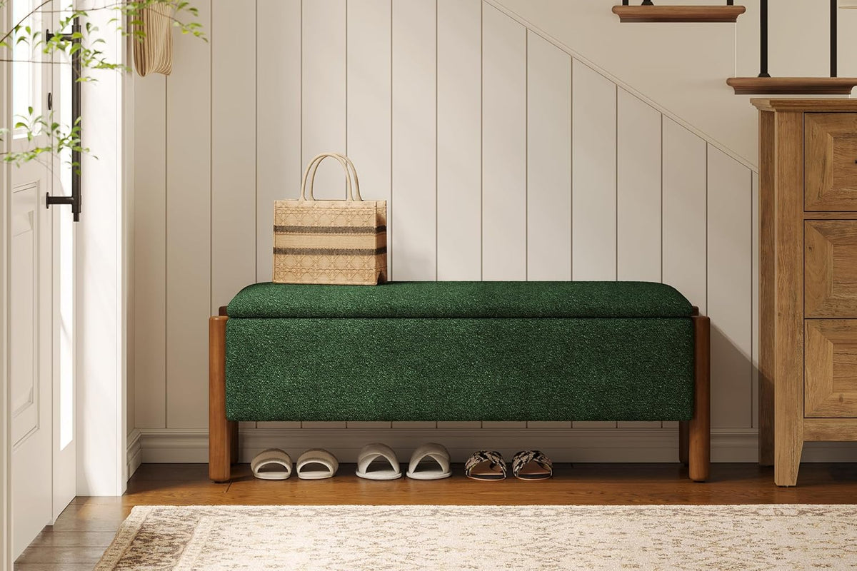 Modern Storage Benches with Walnut Wood Legs, 47'' Ottoman Bench with 20 Gallons Storage Space for