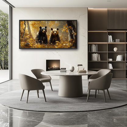 Large Forest Bear Wall Art for Living Room, Black Bear Autumn Canvas Oversized Wall Decor, Wildlife