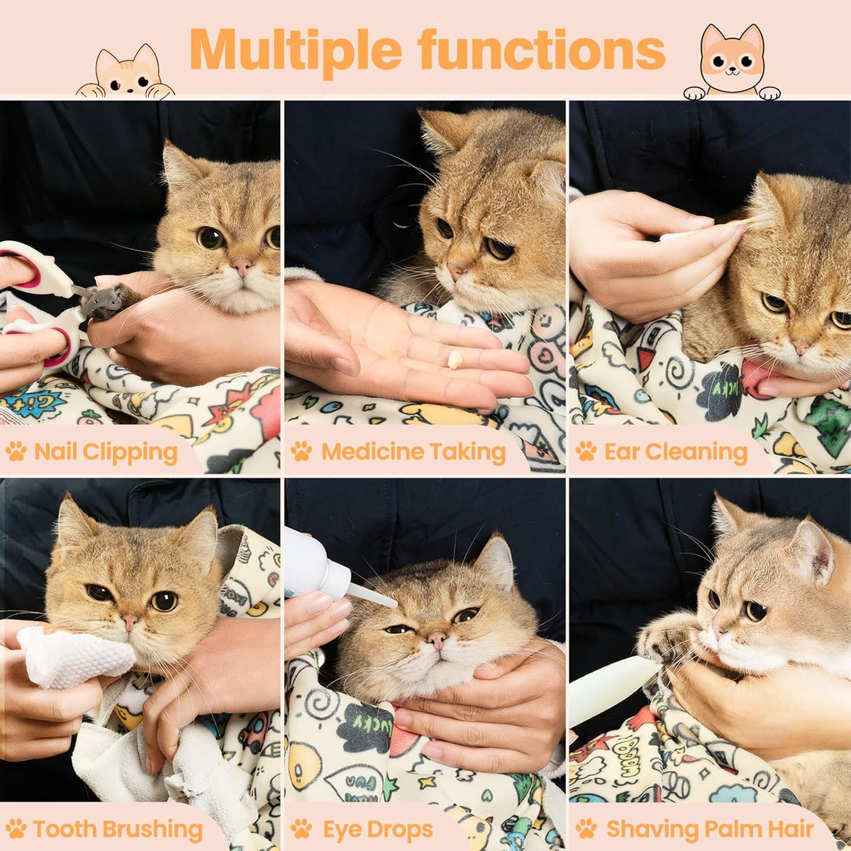 21.7" Grooming Wrap Cat Wrap for Cutting Nails Cat Restraint for Nail Clipping Cat Swaddle Wrap Cat