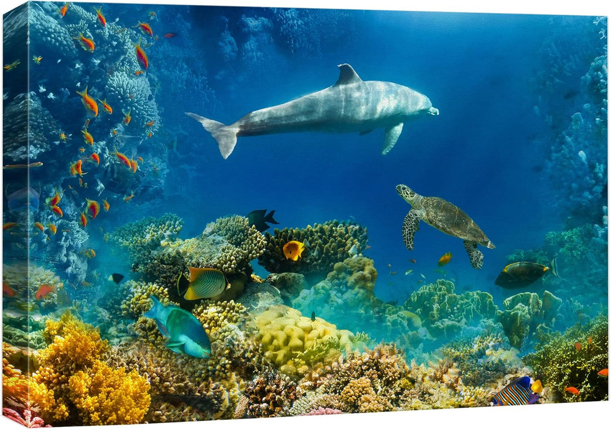 wall26 Canvas Print Wall Art Tropical Ocean Underwater Dolphin Coral Reef Nature Animals