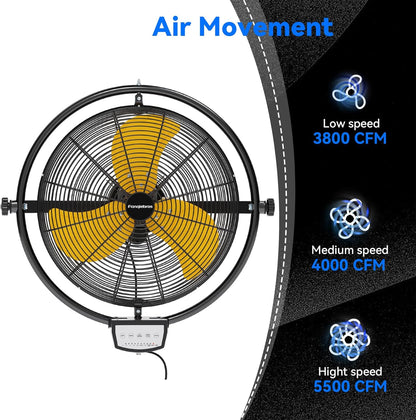 2 PCS 20 IN 5500 CFM Remote Control Wall Mount Fan, 3 Speed High Velocity Wall Fan with Timer, Air