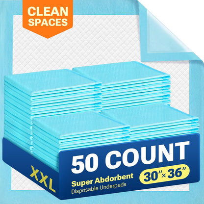 30" x 36" 50 Count Super Absorbency Disposable Bed Pads for Adults, Leakproof Quick Drying