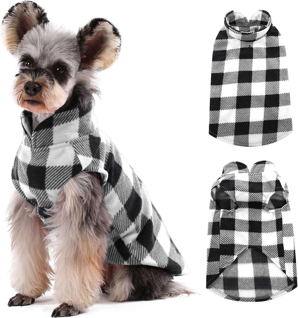 Kuoser Dog Fleece Vest,Warm Plaid Dog Sweater with Leash Hole,Soft Turtleneck Winter Pet Jacket