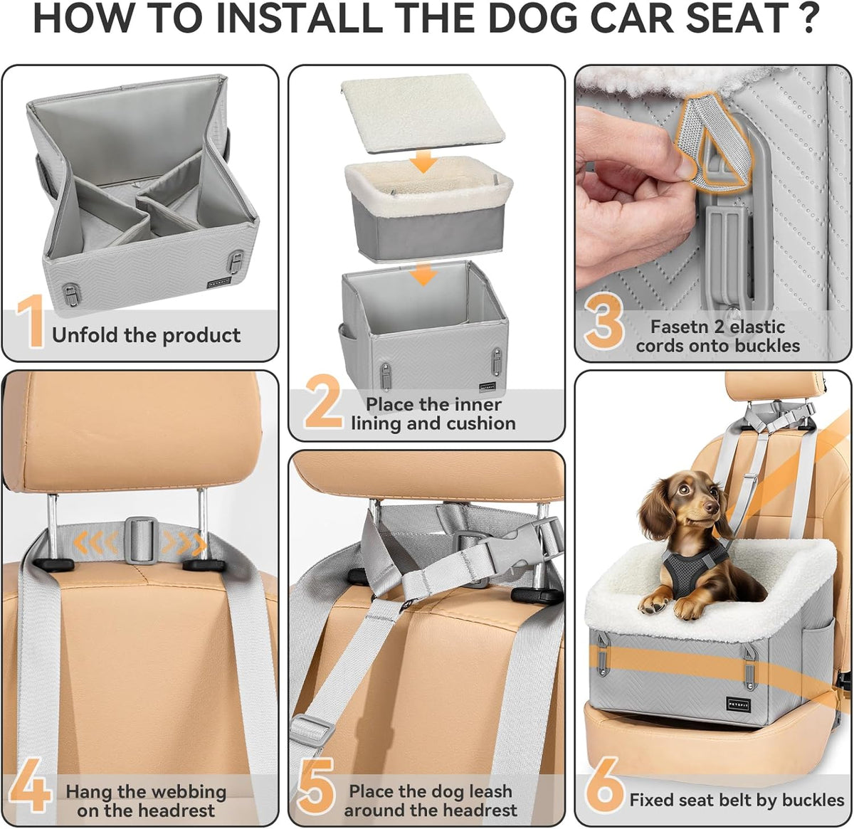 PETSFIT Small Dog Car Seat, Waterproof PU Leather Dog Booster Car Seat with Patented Safe Buckles