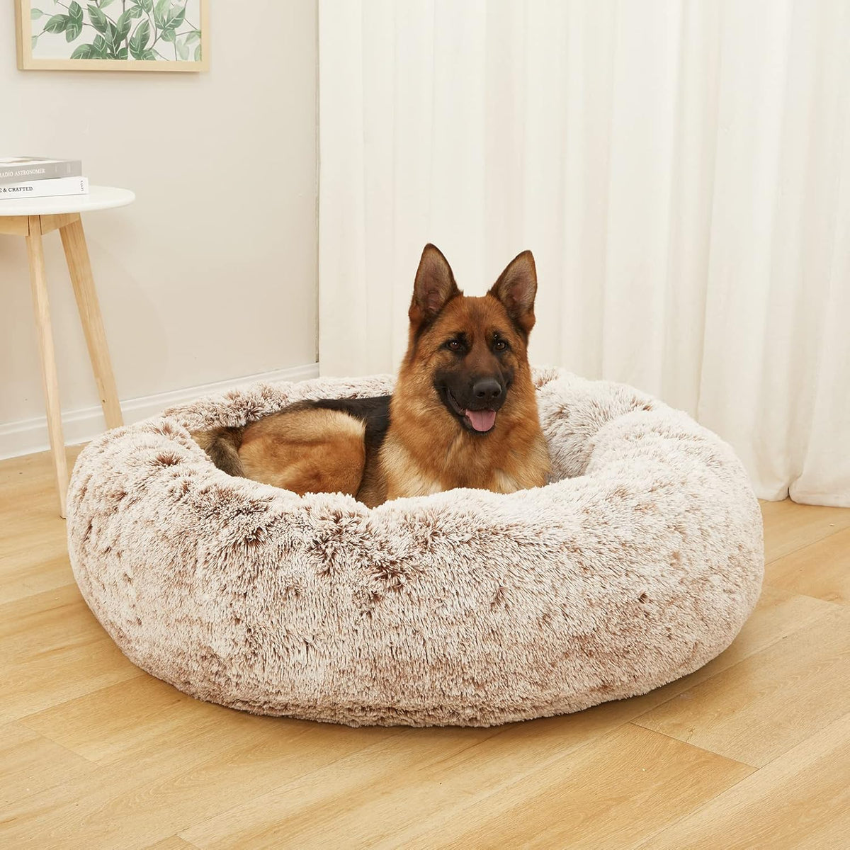 Bedfolks Calming Donut Dog Bed, 45 Inch Round Plush Bed for Extra Large Dogs, Anti-Anxiety