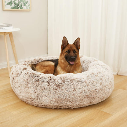 Bedfolks Calming Donut Dog Bed, 45 Inch Round Plush Bed for Extra Large Dogs, Anti-Anxiety