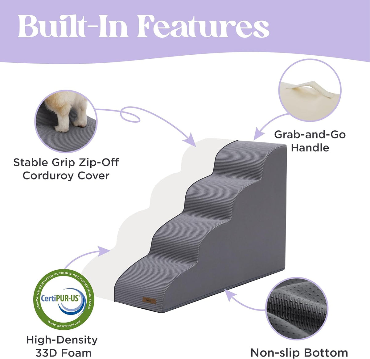 Lesure Dog Stairs for Large Dogs Pet Steps Ramp for High Bed with CertiPUR-US Certified Foam with