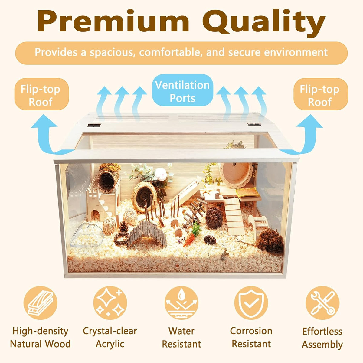 Prolee Hamster Cage Chew Proof, Mice and Rat Habitat Openable Top with Acrylic Sheets, Hamster