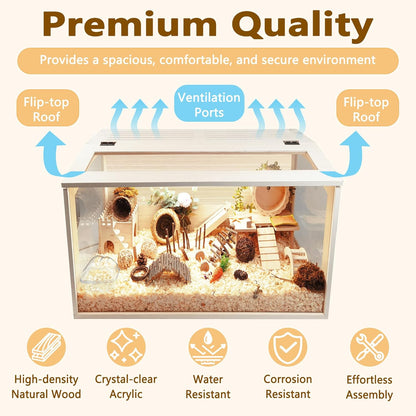 Prolee Hamster Cage Chew Proof, Mice and Rat Habitat Openable Top with Acrylic Sheets, Hamster