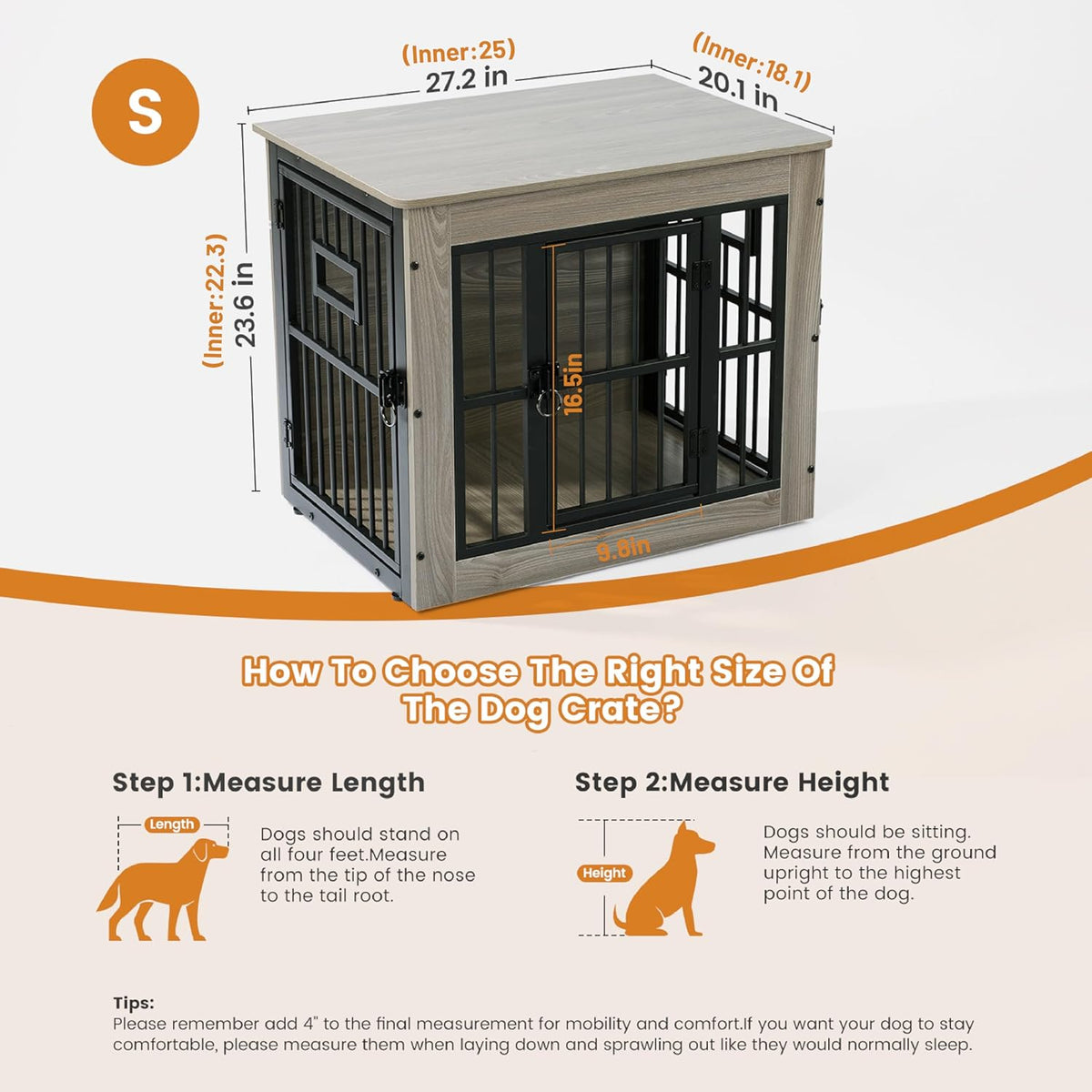 Gardner Pet Dog Crate Furniture for Small Dog, 27.2 Inches Dog Kennel Indoor, Wooden Dog Cage End