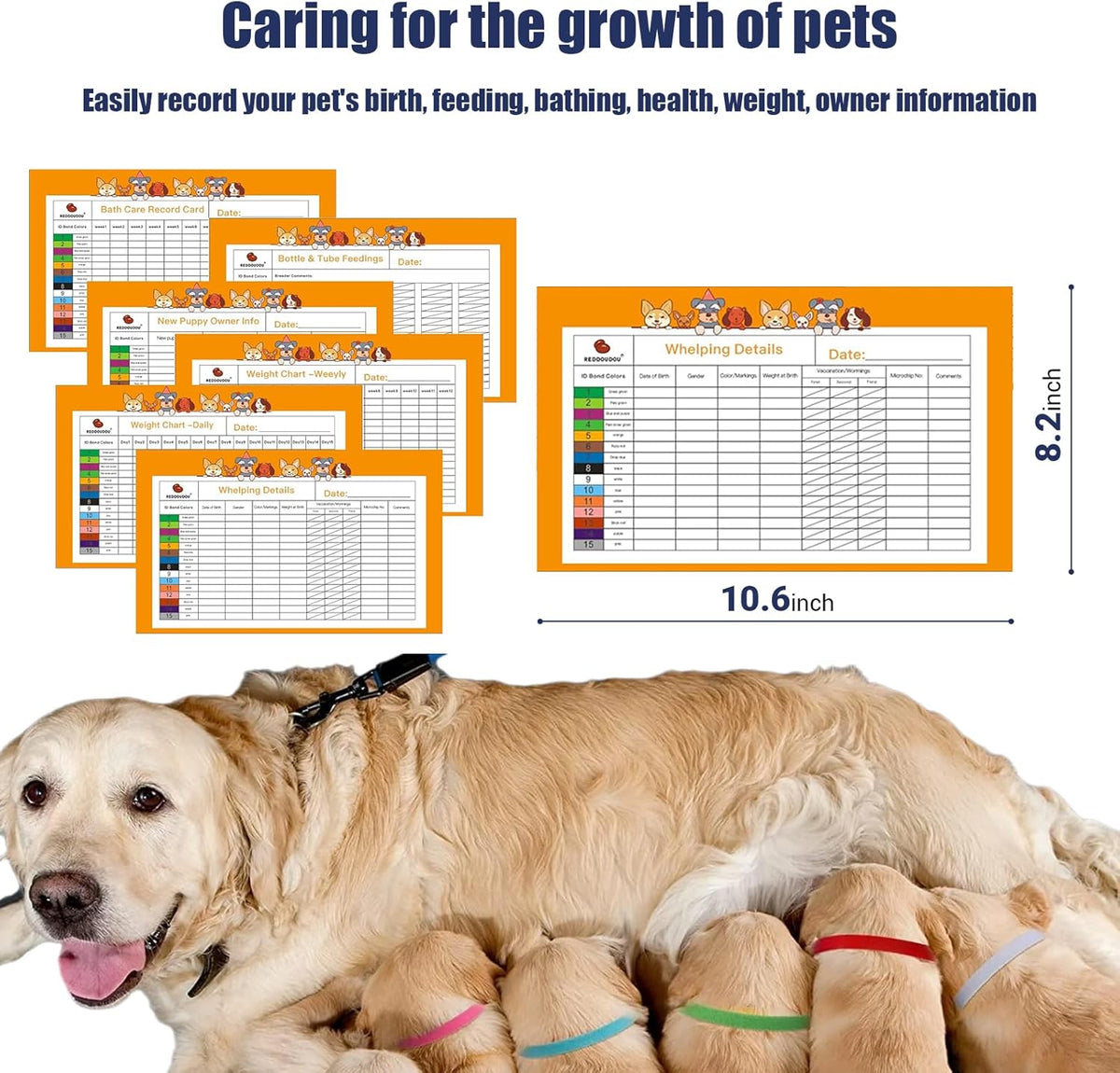 Puppy Kitten Whelping Kit, Newborn Dogs Cats Pet Whelping Kit with 6P Record Keeping Charts, 15P