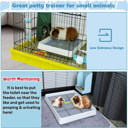 FHTONGE 2 Pcs Guinea Pig Litter Box for Cage, Guinea Pigs Litter Pan with Grid, Rectangular Small