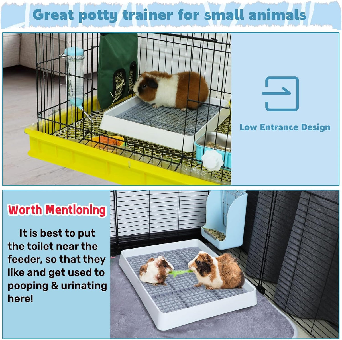 FHTONGE Guinea Pig Litter Box for Cage, Guinea Pigs Litter Pan with Grid, Rectangular Small Amimal