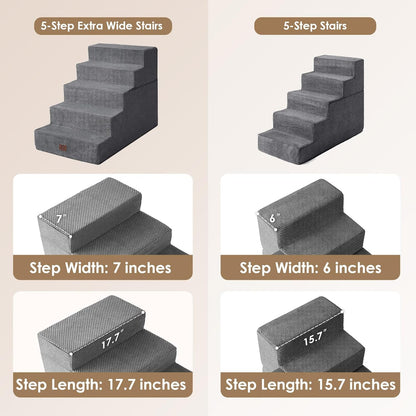 EHEYCIGA Dog Stairs for High Bed 25" H, 5-Step Extra Wide Dog Steps for Bed, Pet Steps for Small
