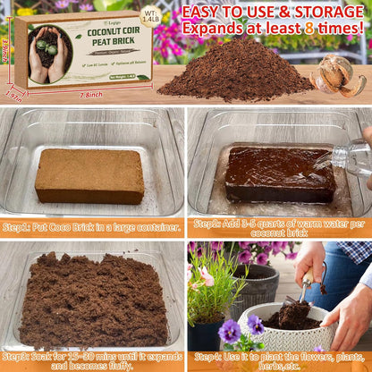 Legigo 8 Pack Coco Coir Bricks (11.2lb), 100% Organic Coconut Coir Fiber Potting Soil for Plants