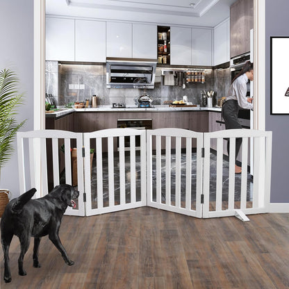 ZJSF Foldable Freestanding Indoor Dog Gate for House Wood White Long Pet Gates Dog Fence for Stairs