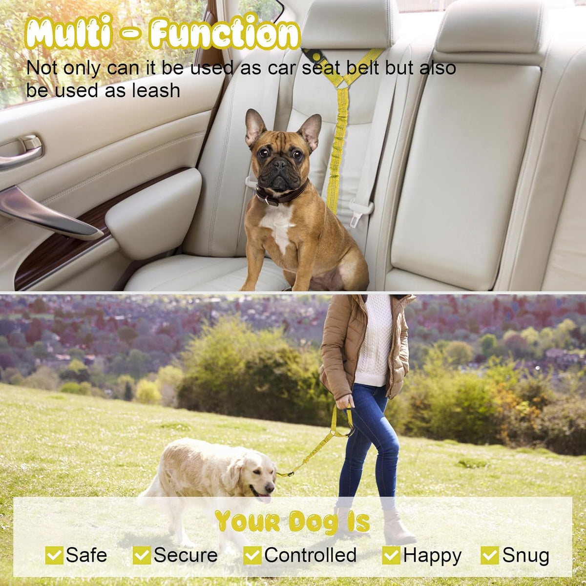 BWOGUE Pet Dog Cat Seat Belts, Car Headrest Restraint Adjustable Safety Leads Vehicle Seatbelt