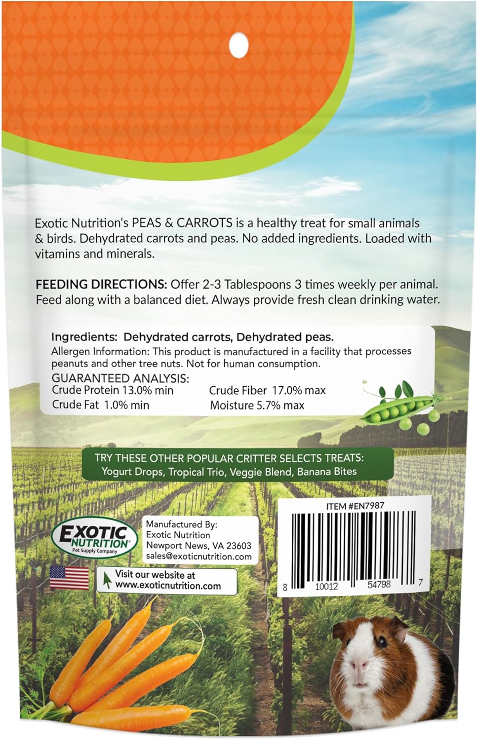 Exotic Nutrition Peas & Carrots 8 oz. - Healthy Natural Mixed Dried Vegetable Treat - for Rabbits