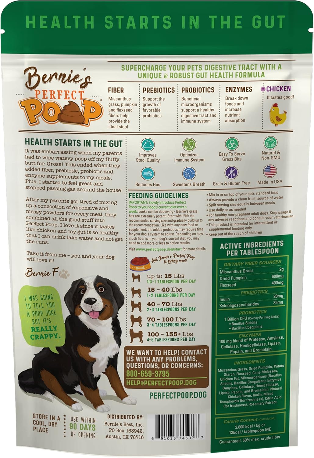 Perfect Poop Digestion & Health Supplement for Dogs: Fiber, Prebiotics, Probiotics, Enzymes
