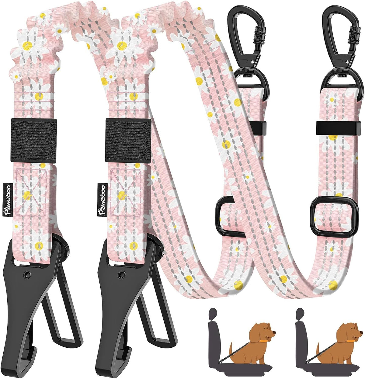 Pawaboo 2Pack Dog Seatbelt for Car, 3-in-1 Dog Car Seat Belt Bungee, Dogs Tether for Cars with