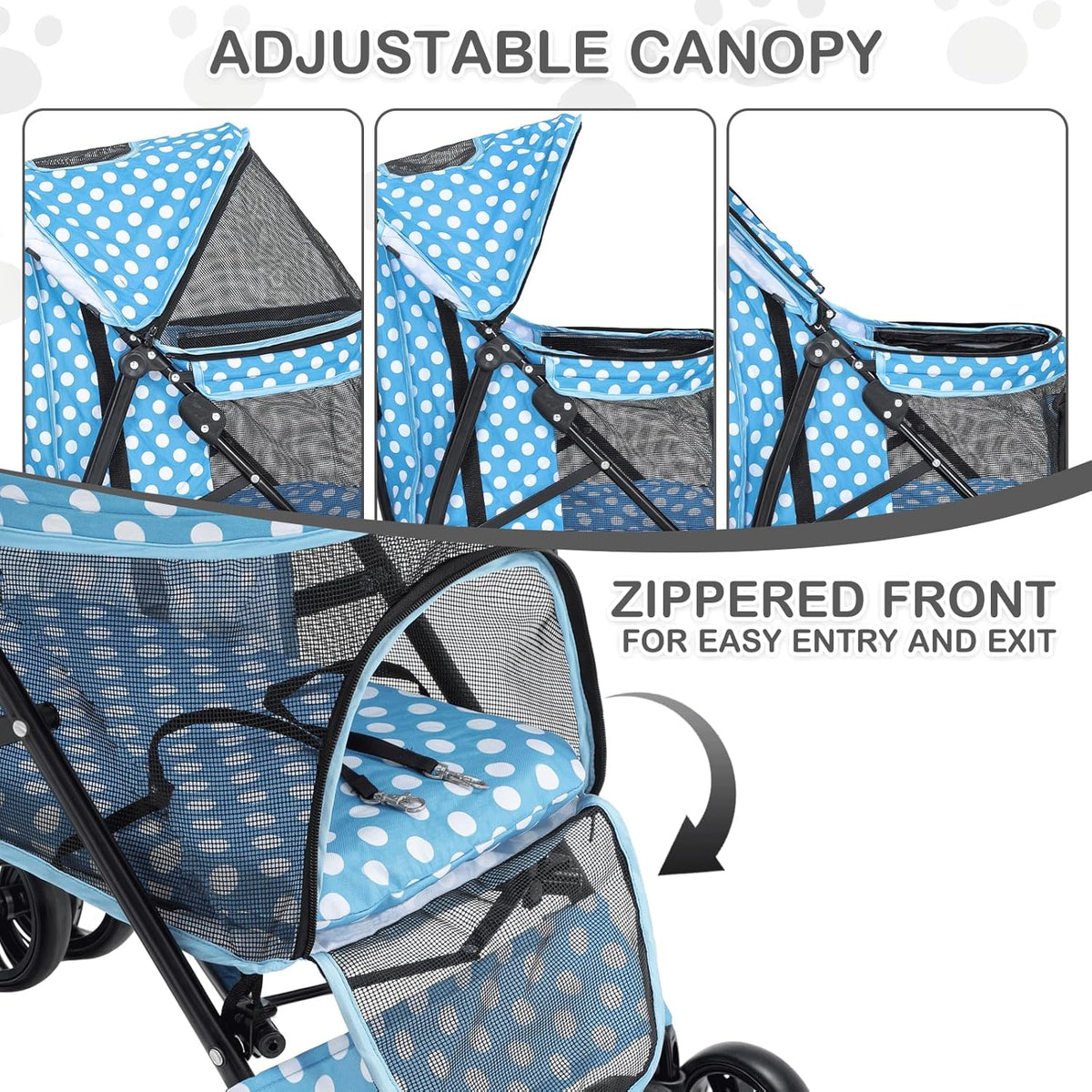 MoNiBloom 4 Wheels Pet Stroller, Easy-Fold Umbrella Shaped Dog Cat Jogger Stroller w/Storage Bag &