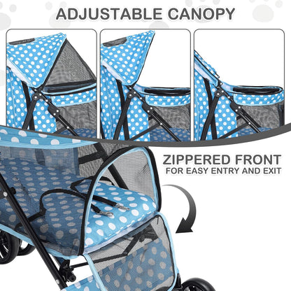 MoNiBloom 4 Wheels Pet Stroller, Easy-Fold Umbrella Shaped Dog Cat Jogger Stroller w/Storage Bag &