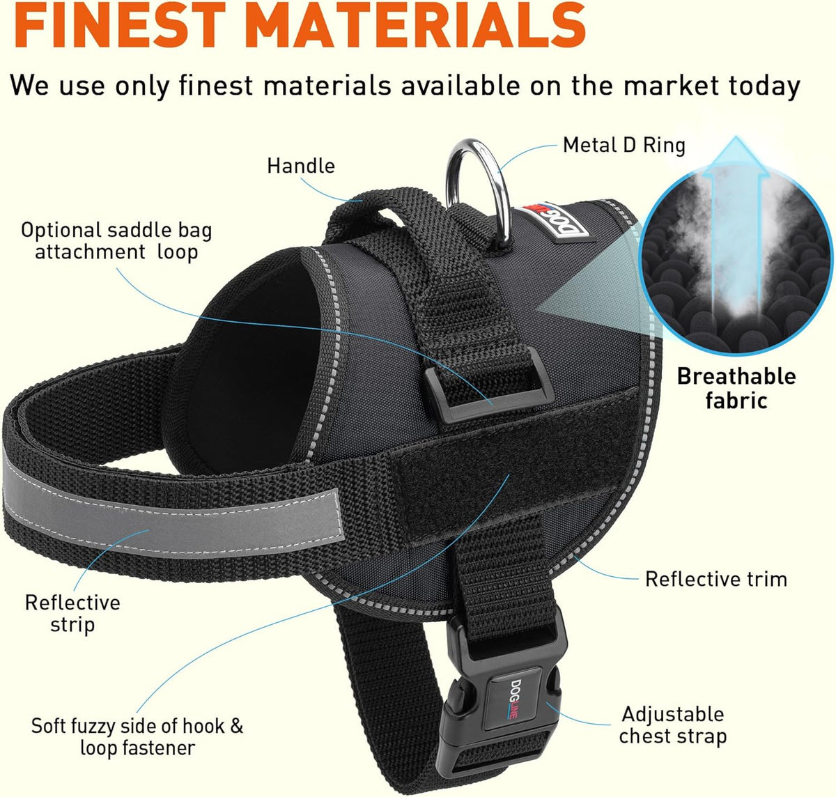 Dogline Dog Harness, Reflective No-Pull Adjustable Vest with Handle, Breathable No-Choke Harness