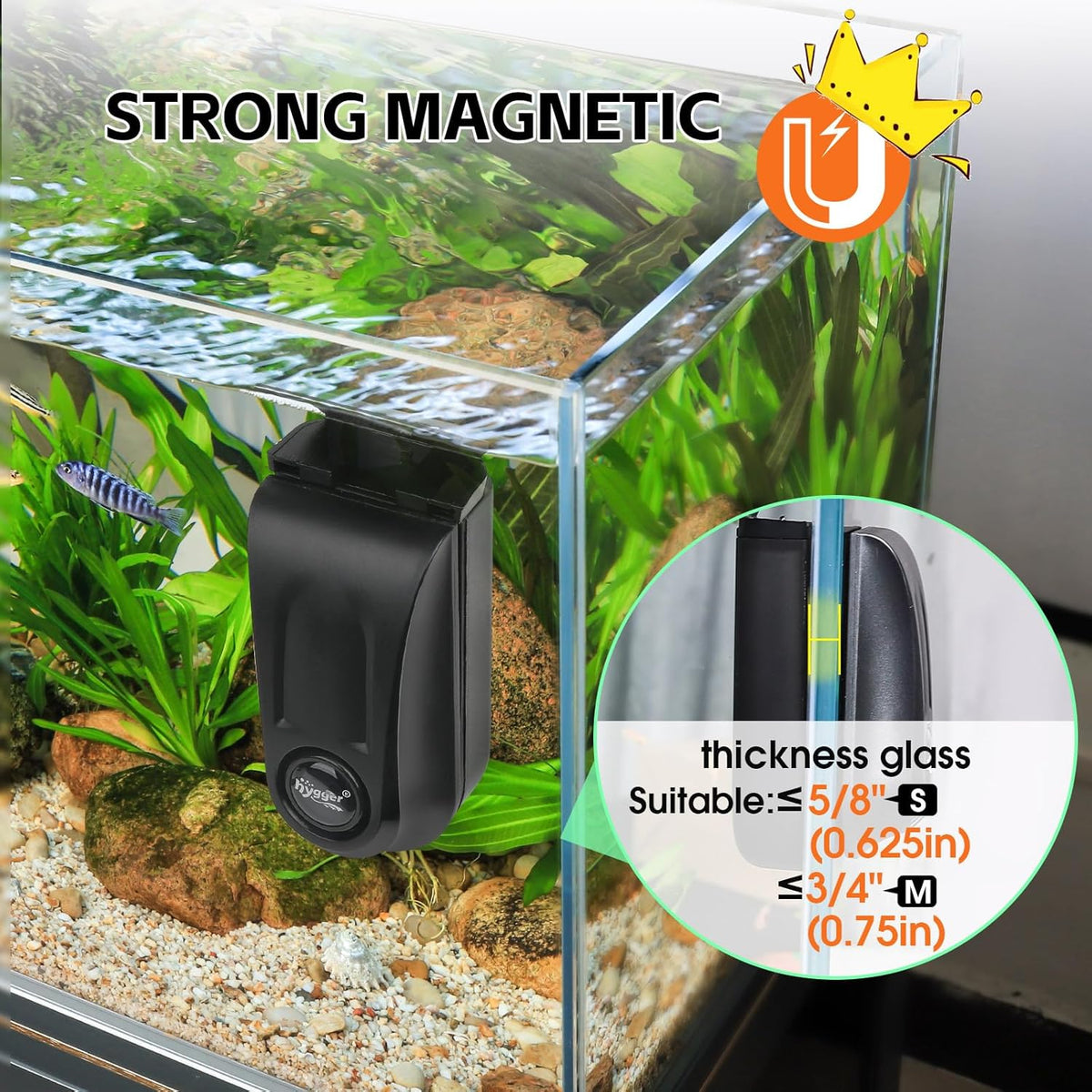 hygger Aquarium Glass Cleaner, Magnetic Fish Tank Cleaner Brush with 2 Aquarium Alg-ae Scrapers