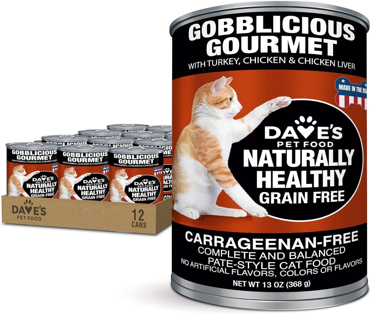 Dave's Pet Food Grain Free Wet Canned Cat Food Pate (Gobblicious Gourmet), Made in USA Naturally