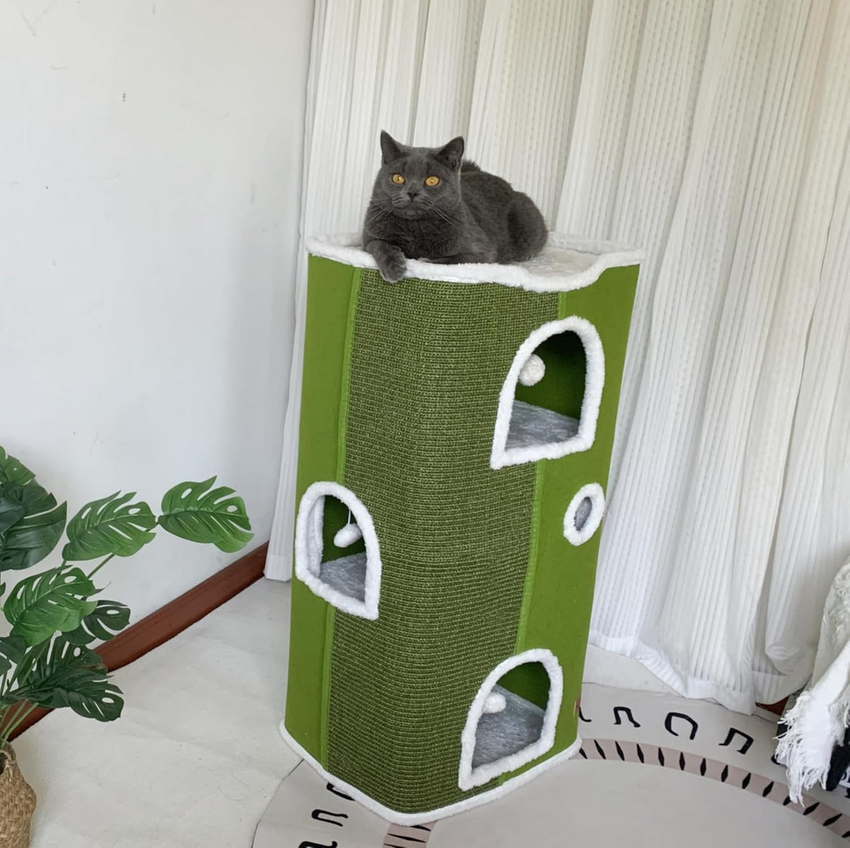 4-Level Cat House for Indoor Cats,Covered Cat Beds and Furniture with Scratch Pad,Hideaway Cave