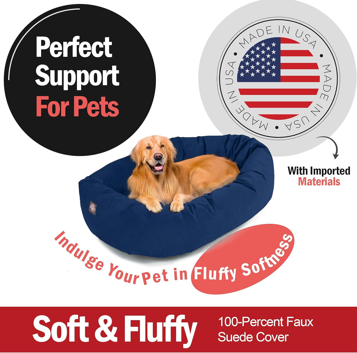 Majestic Pet 40 Inch Suede Calming Dog Bed Washable 40x29x9 (Inch) – Cozy Soft Round Donut Dog Bed