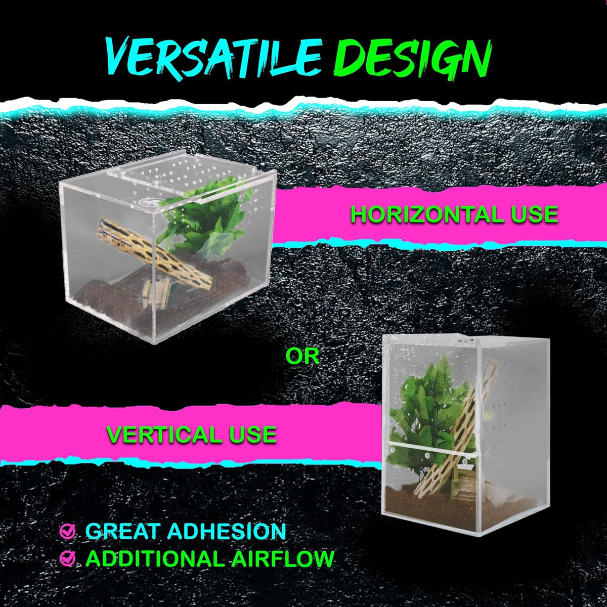 Jumping Spider Enclosure 5"x5"x7" or Tarantula Enclosure - Reptile Terrarium w/Sliding Magnetic