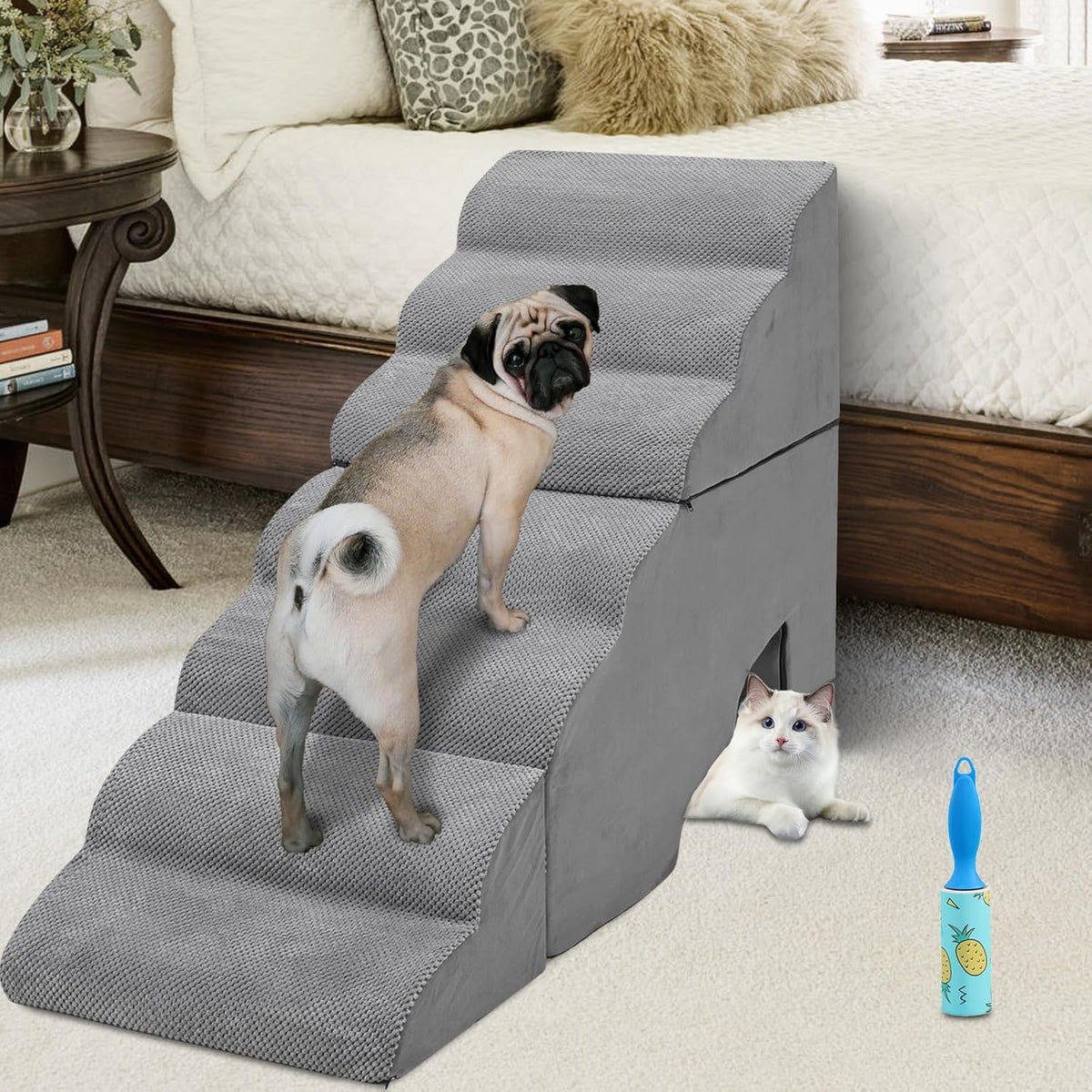 Dog Stair Steps for High Beds 36 inches Tall, 33D Foam Dog Ramp for Bed 32 inches, 7-Step Pet Stair