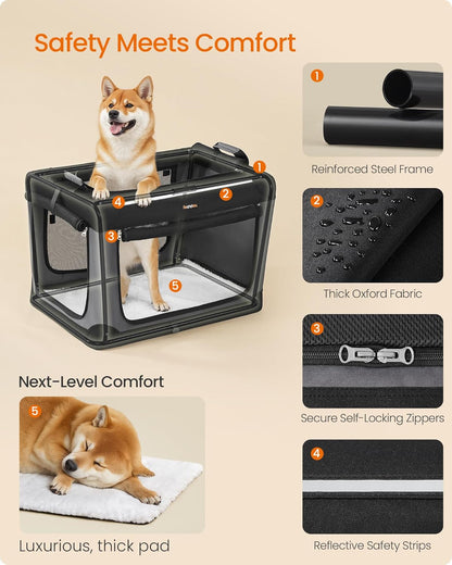 Feandrea Collapsible Dog Crate, 30-Inch Portable Dog Travel Crate for Medium Dogs, Oxford Fabric