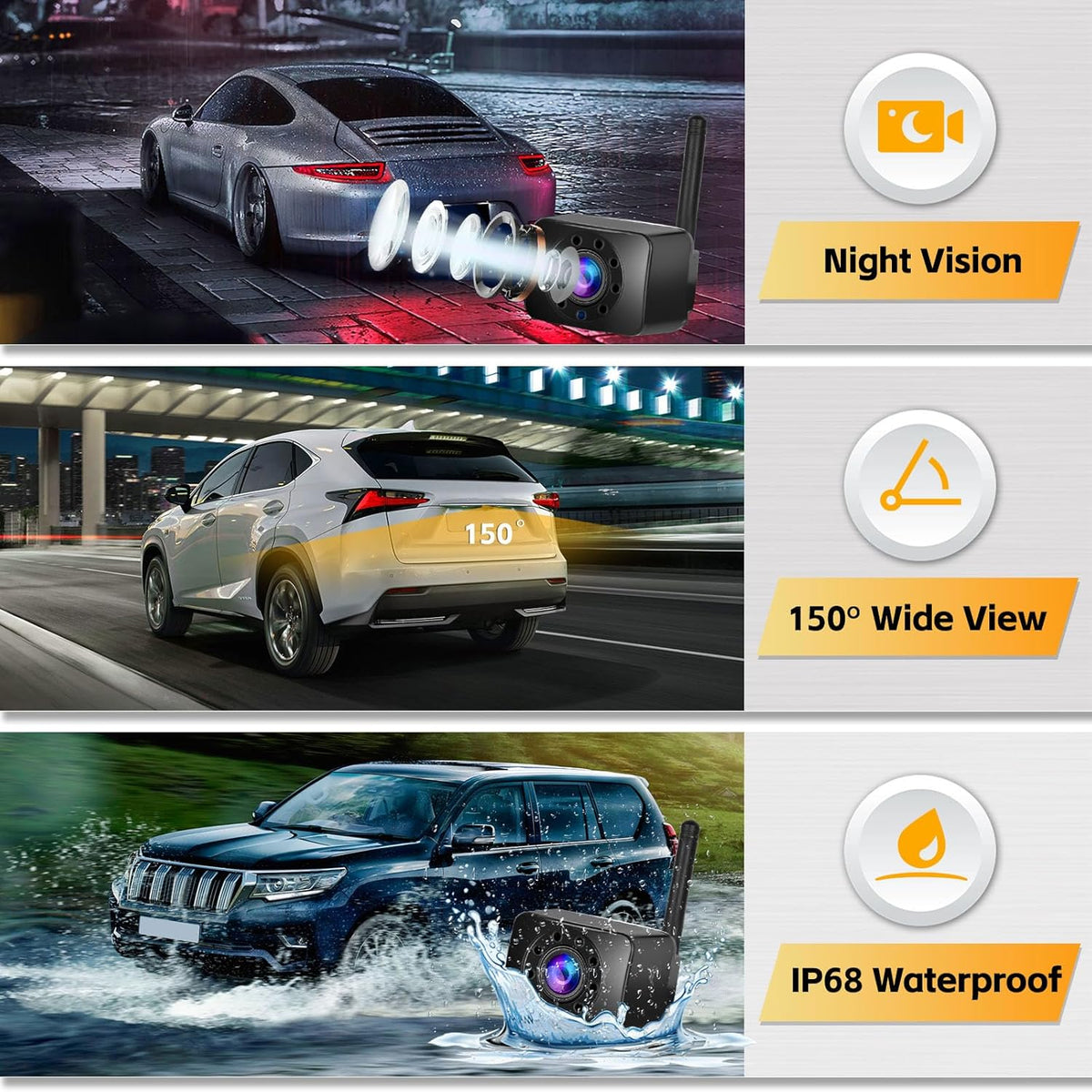 Hikity Wireless Backup Camera System 4.7 Inch Car Monitor Kit HD 1080P License Plate Rear View
