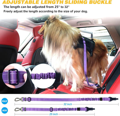 AUBELL Dog Seat Belt for Car,Updated 3-in-1 Adjustable Reflective Bungee Heavy Duty Dog Car Harness