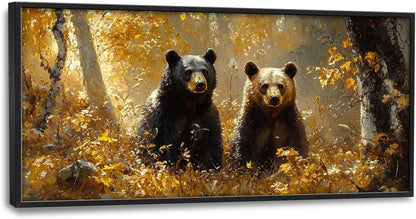 Large Forest Bear Wall Art for Living Room, Black Bear Autumn Canvas Oversized Wall Decor, Wildlife