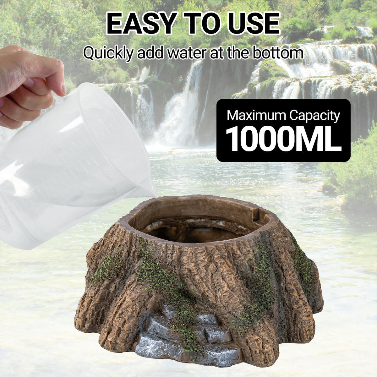 REPTIZOO Reptile Humidifier Fogger, Tree Trunk Humidifier with Top Mist Outlet, 1000ml Detachable