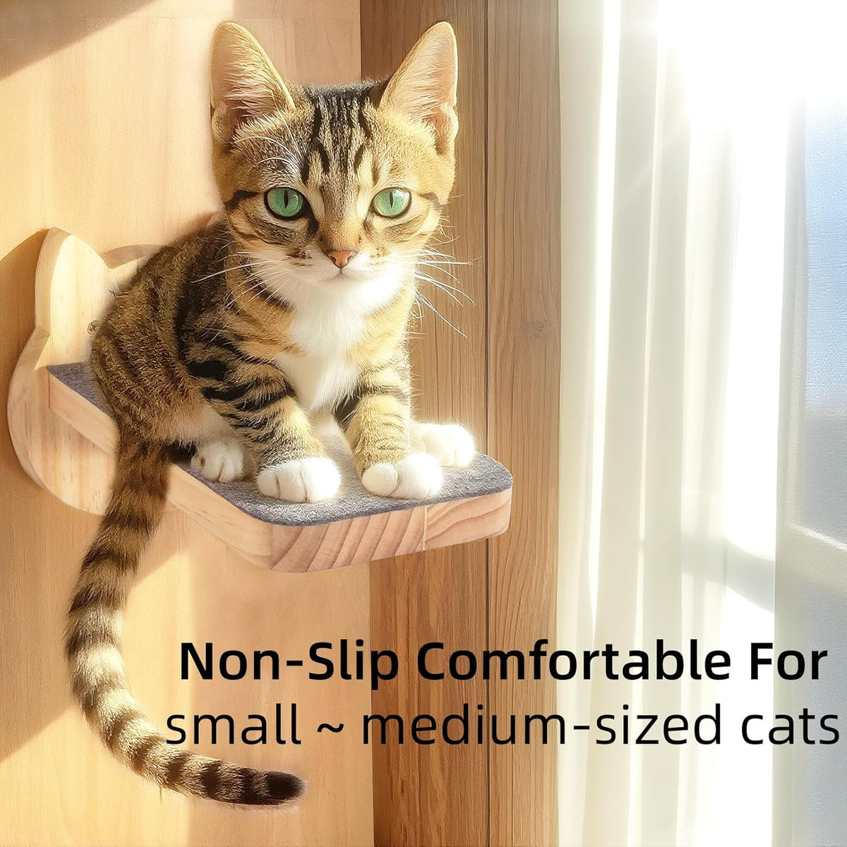 ESPETS Natural Solid Wood Cat Wall Floating Steps Set of 3 - Wall Mounted Wooden Cat Climbing