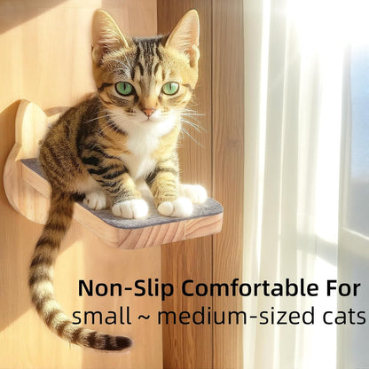 ESPETS Natural Solid Wood Cat Wall Floating Steps Set of 3 - Wall Mounted Wooden Cat Climbing