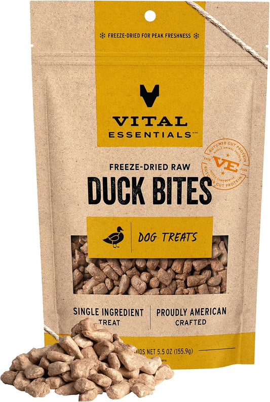 Vital Essentials Duck Bites Dog Treats, 5.5 oz | Freeze-Dried Raw | Single Protein | Premium