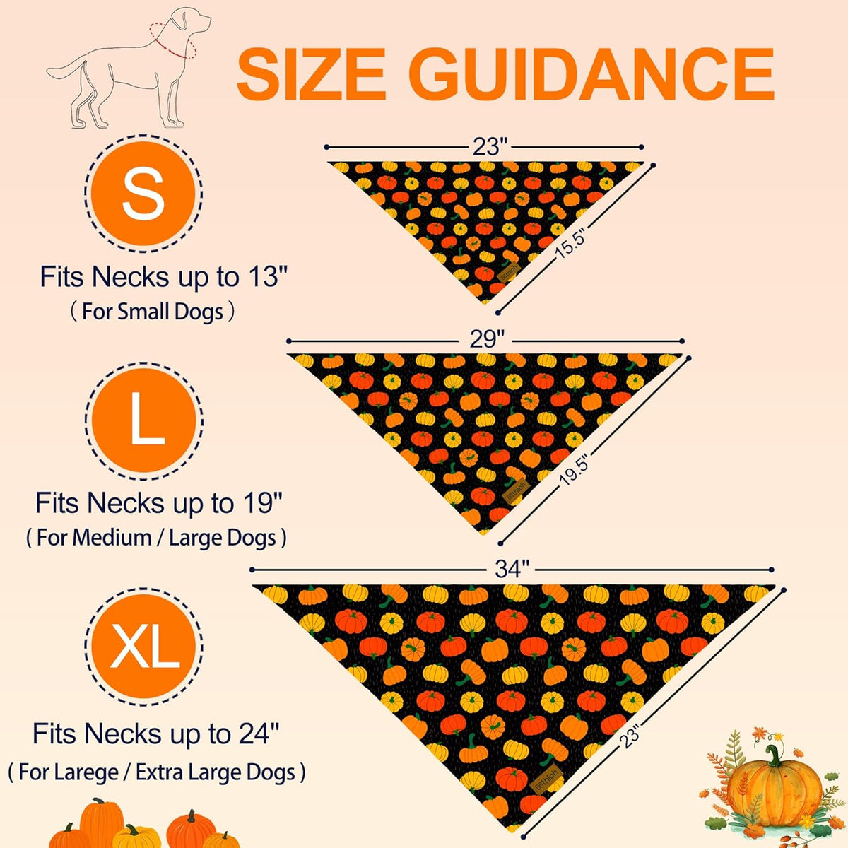 Fall Dog Bandanas - 2 Pack Halloween Thanksgiving Dog Bandana | Reversible Pumpkin and Leaf Pet